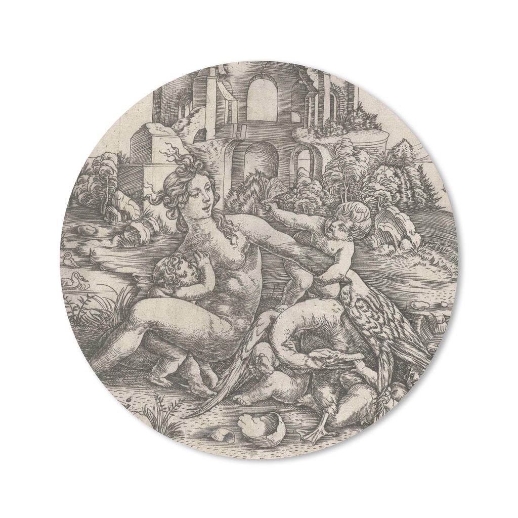 MuchoWow Mauspad Mousepad Leda und der Schwan mit ihren vier Kindern - Gemälde von Meister IB mit dem Vogel 40x40 cm - Mousepads - Maus Mat - Pa...