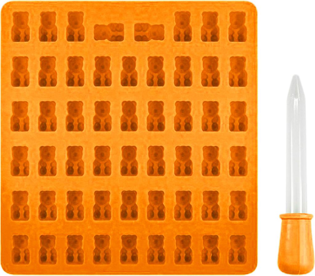 Silikon-Gummiform mit 53 Mulden, BPA-frei, antihaftbeschichtet, lebensmittelecht, Teddybär-Süßigkeitenform mit Tropfer, Geleeform, Schokoladenform