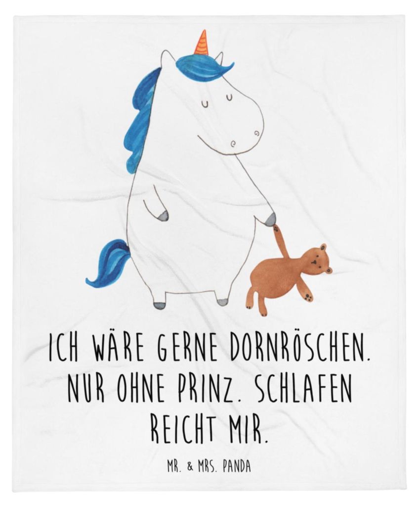 Mr. & Mrs. Panda Decke Einhorn Teddy - Weiß - Geschenk, Bett, Gute Nacht, Unicorn, schlafen, Sofaüberwurf, Tagesdecke, Einhörner, Sofadecke, Fre...