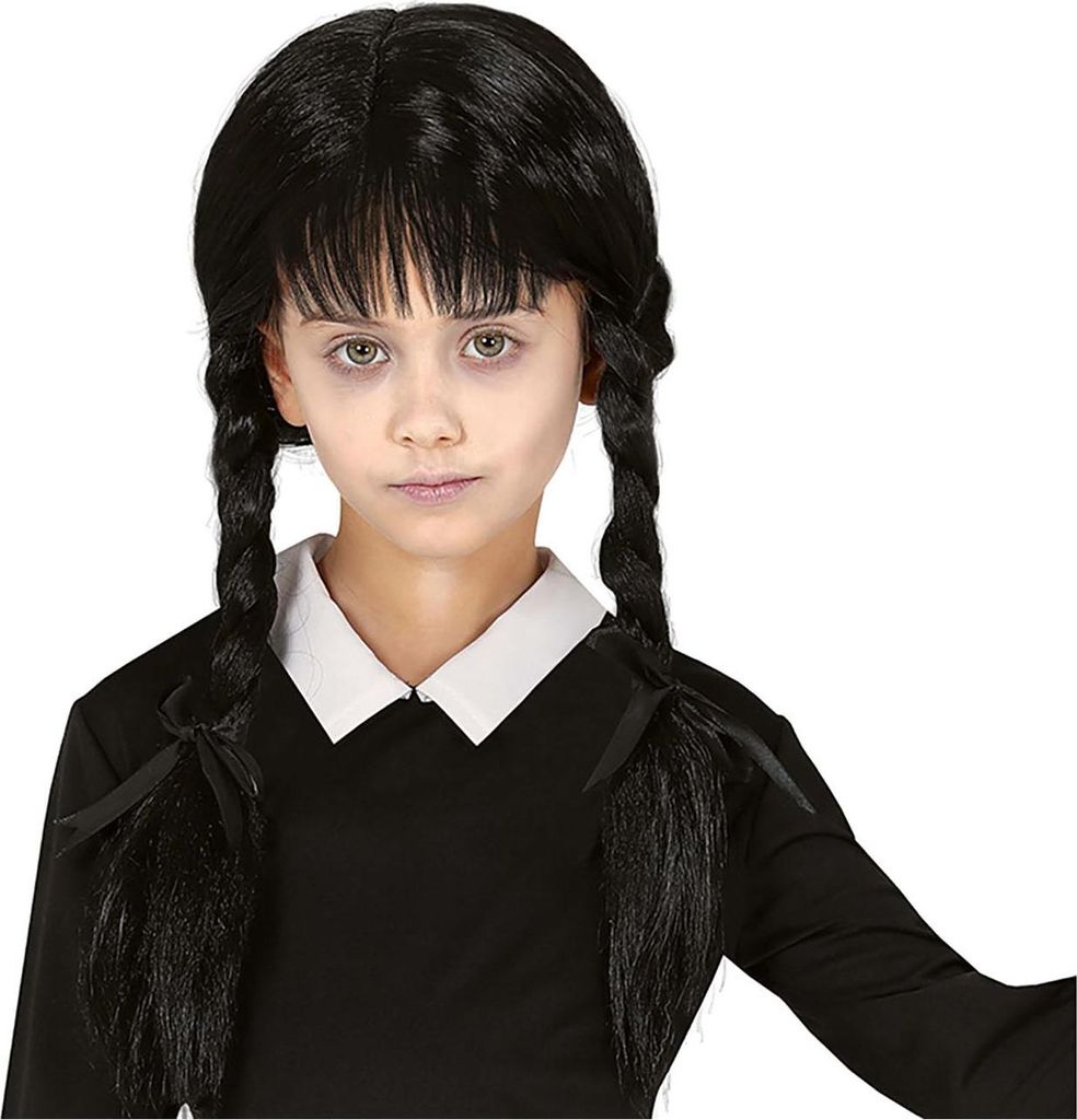 WEDNESDAY Addams Perücke mit schwarzen Zöpfen Produktbild 