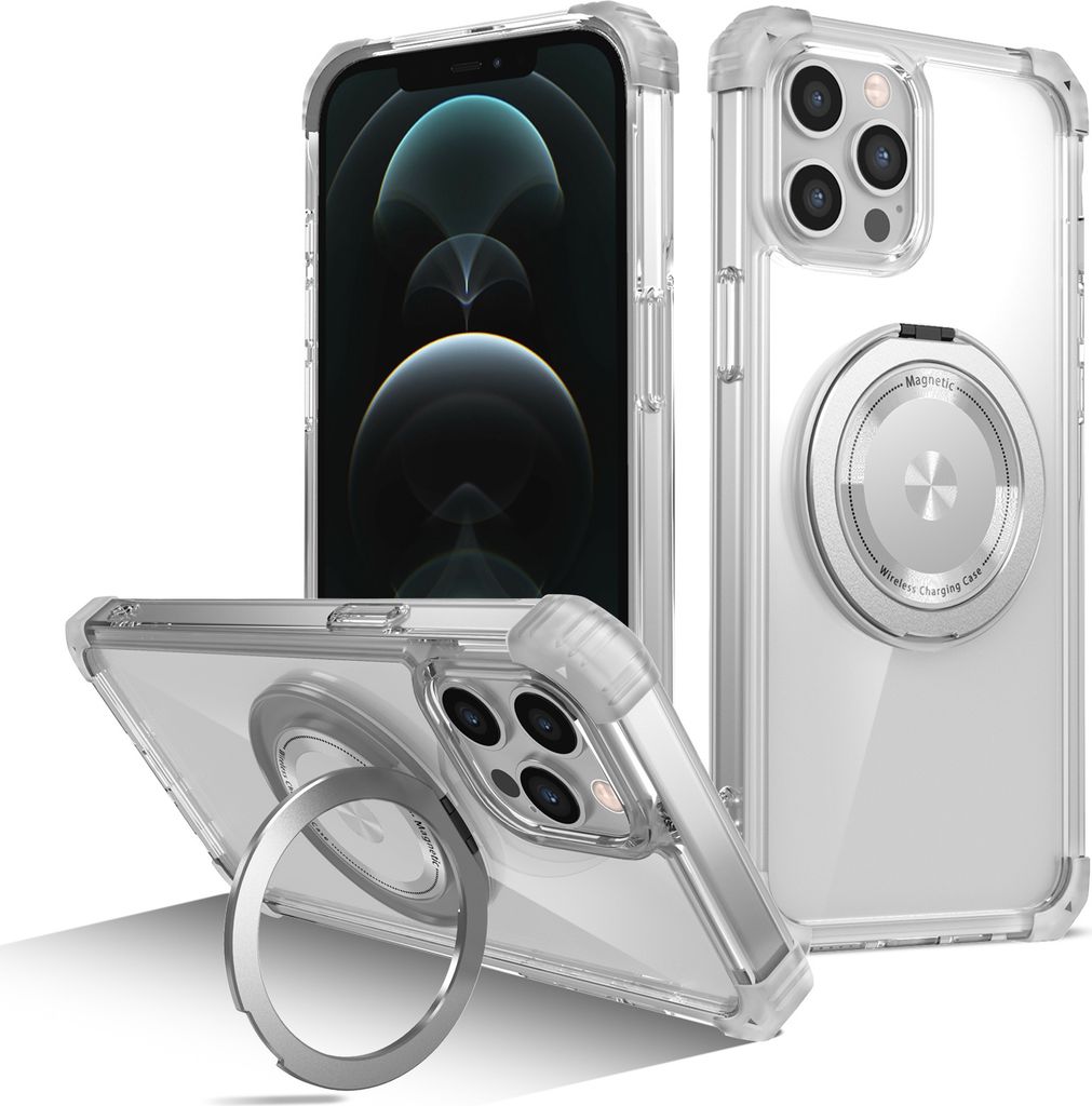 Handyhülle für iPhone 12 Pro Max Magnetisches Ringhalter Ständer Kompatibel mit Magsafe Militärschutz Transparente Hülle Transparent