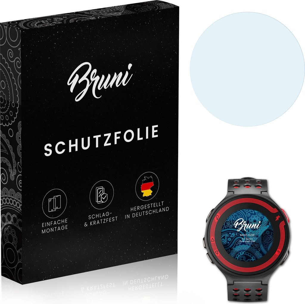 Bruni Basics-Clear 2x Schutzfolie kompatibel mit Garmin Forerunner 220 Folie