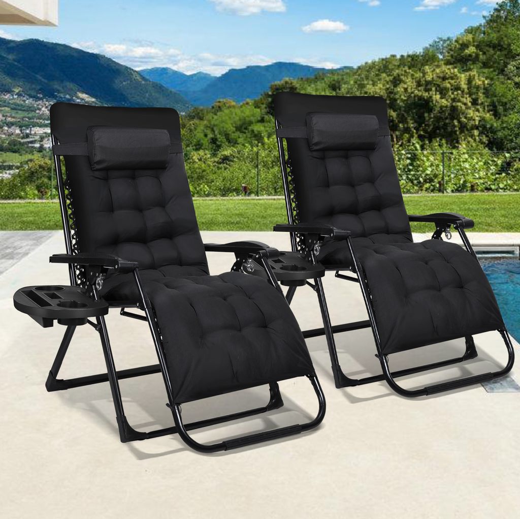 Hengda 2x Gartenstuhl Liegestuhl klappbar Campingstuhl Sonnenliege Strandliege 86x75x113cm bis 150 kg Schwarz mit verstellbarem und Rückenlehne