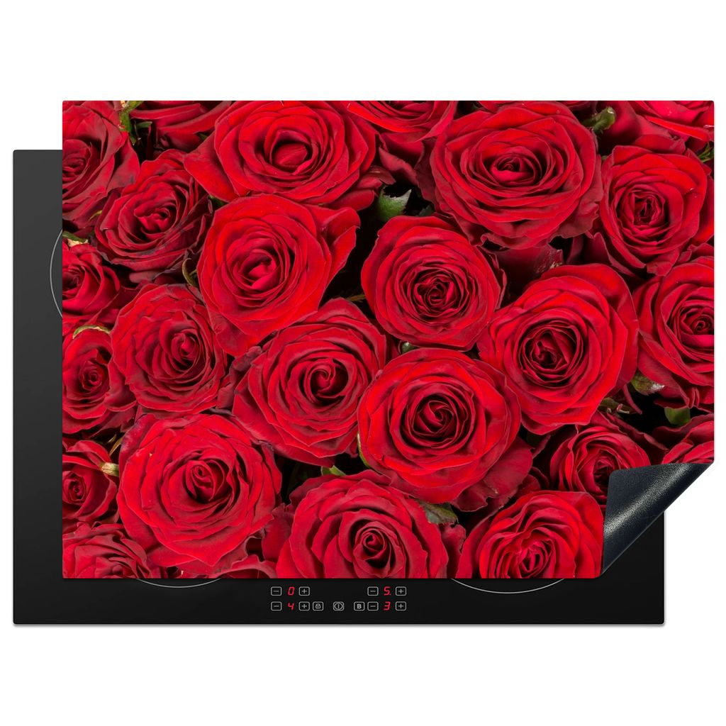 KitchenYeah Herdabdeckplatte Rosen - Rot - Blumen - Natur , 70x52cm, Küche Deko, Glaskeramikkochfeld Herdabdeckung, Abdeckplatte fùr Kochfeld