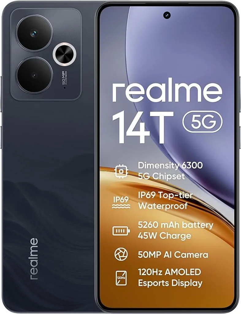 Smartphone Realme 14T 5G 8/256 Go Noir - Écran AMOLED 6,67 Pouces