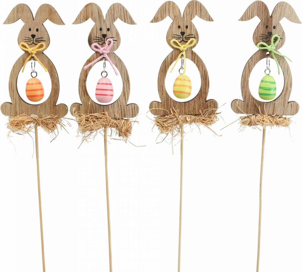 Osterhase Holz Blumenstecker 8,5cm 12St, Hasen Deko Pflanzenstecker Ostern, PK12 Stück