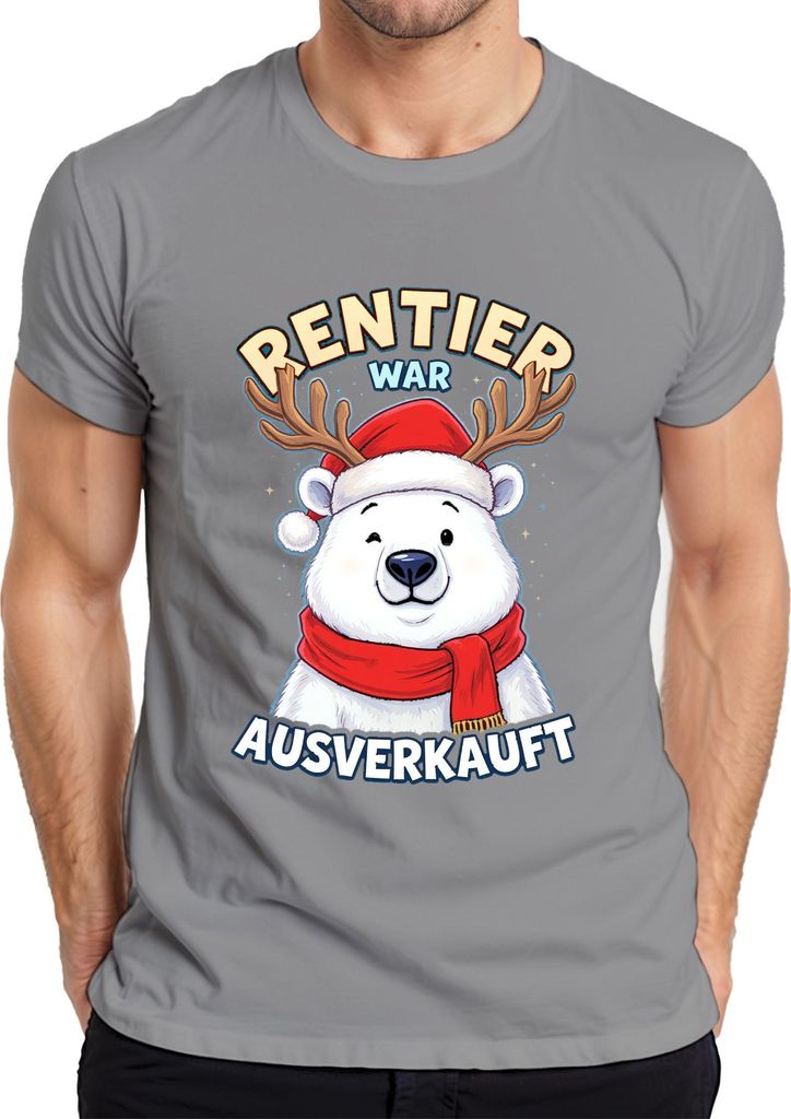 Rentier war t Eisbär mit Geweih Weihnachten Lustig Herren T-Shirt, Grau, L