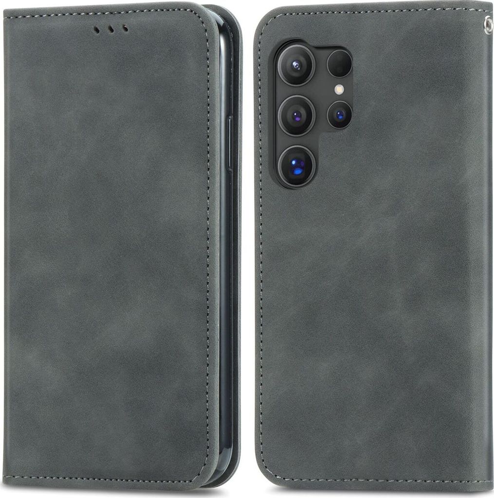 Mobigear Retro Slim Samsung Galaxy S25 Ultra Hülle Klapphülle Geldbörse - Grau