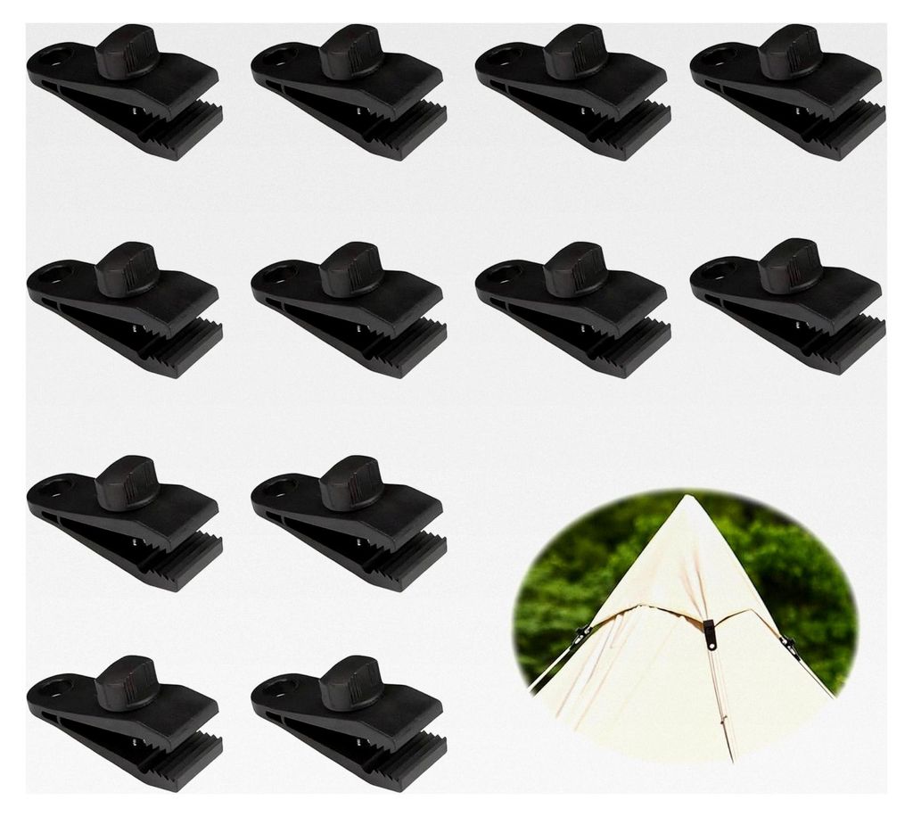12 Stück Klemmen für Planen, Windschutzplanen, schwarz, Befestigungsclips, vielseitig, Kunststoff, Nylon, für Camping und Außenbereich, Markise...