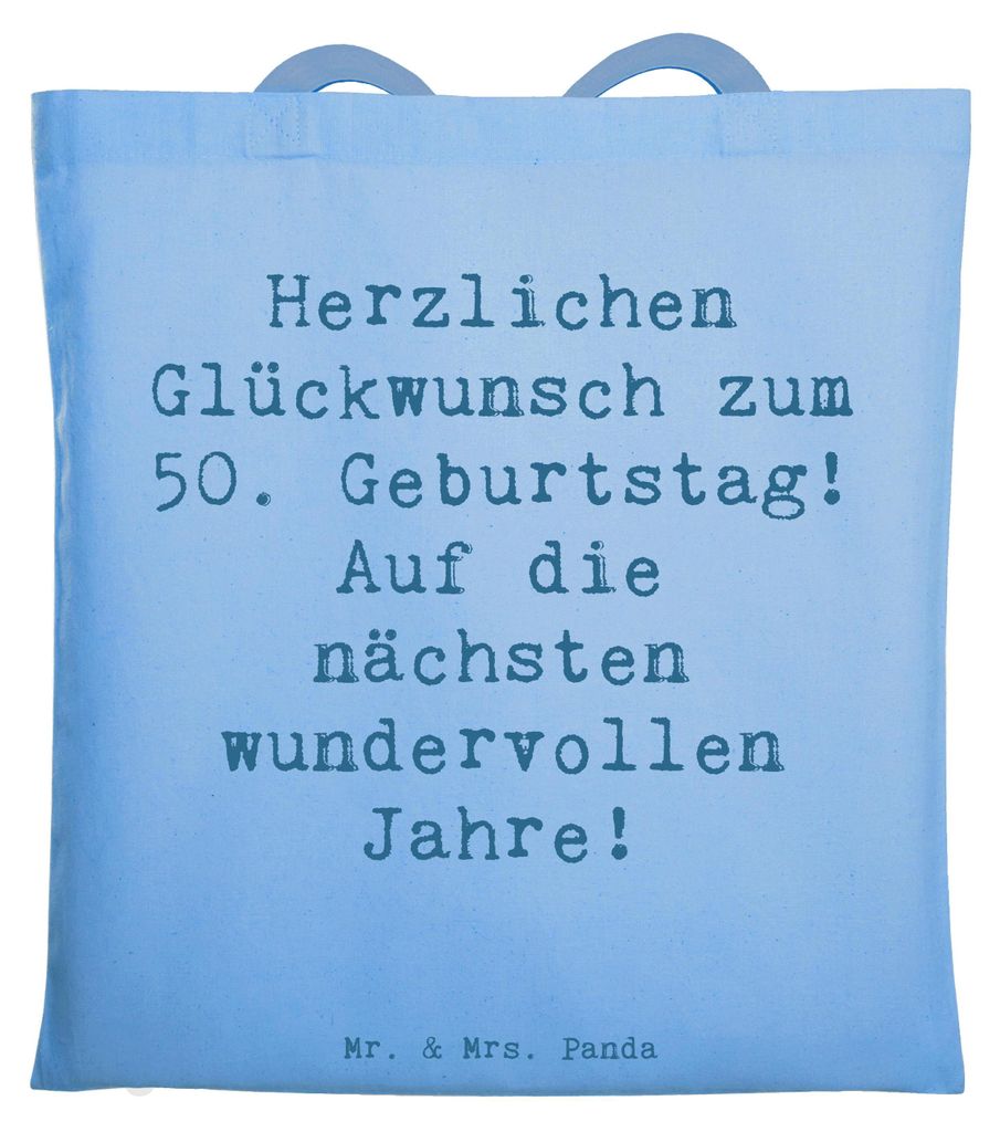 Mr. & Mrs. Panda Tote Bag Spruch 50. Geburtstag Glückwunsch - Sky Blue - Geschenk, canvas tasche, Baumwolltasche, Höhepunkt, Shopping, halbes Jah...
