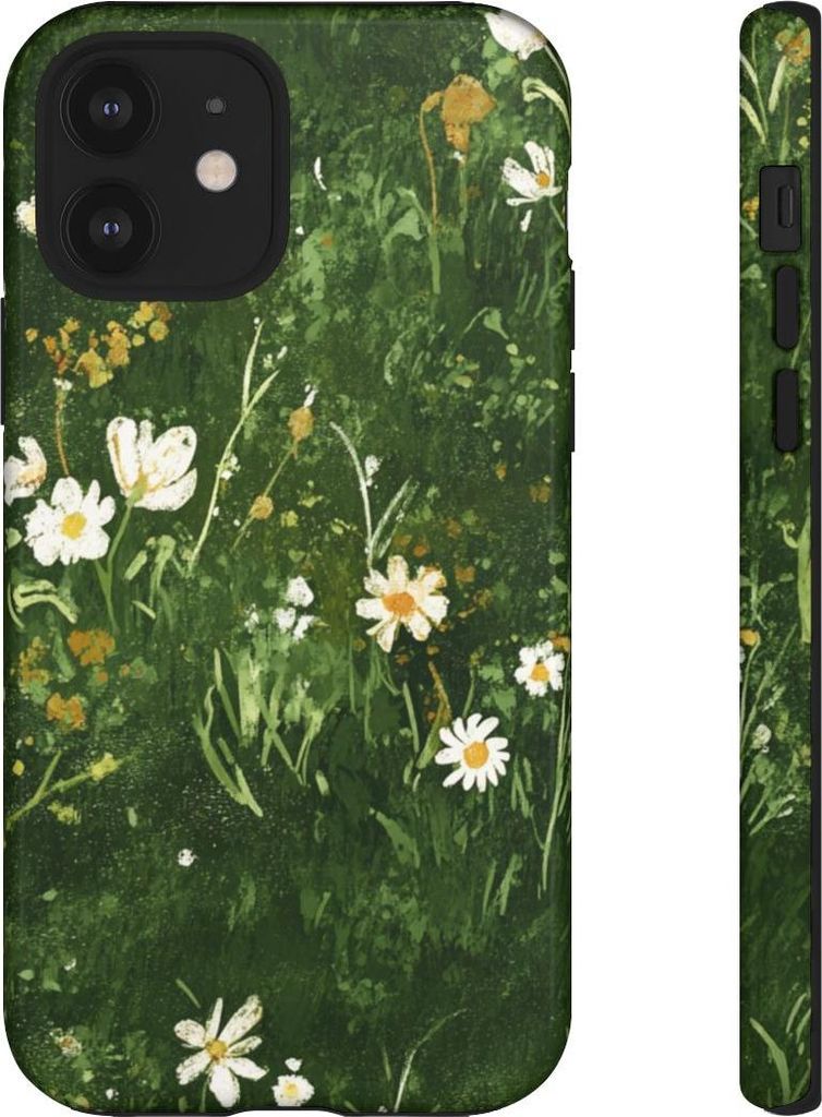 Grüne Wiese mit weißen Blumen – Hülle Kompatibel mit iPhone 12