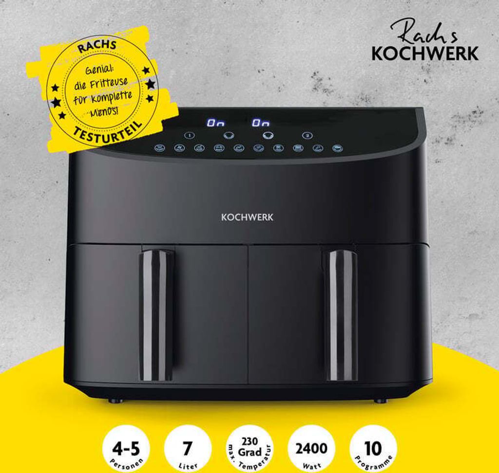 Kochwerk Doppelkammer Heißluftfritteuse 6 Programme 2 X 3 8l Rachs KOCHWERK Heißluft-Fritteuse Doppelkorb | Kaufland.de