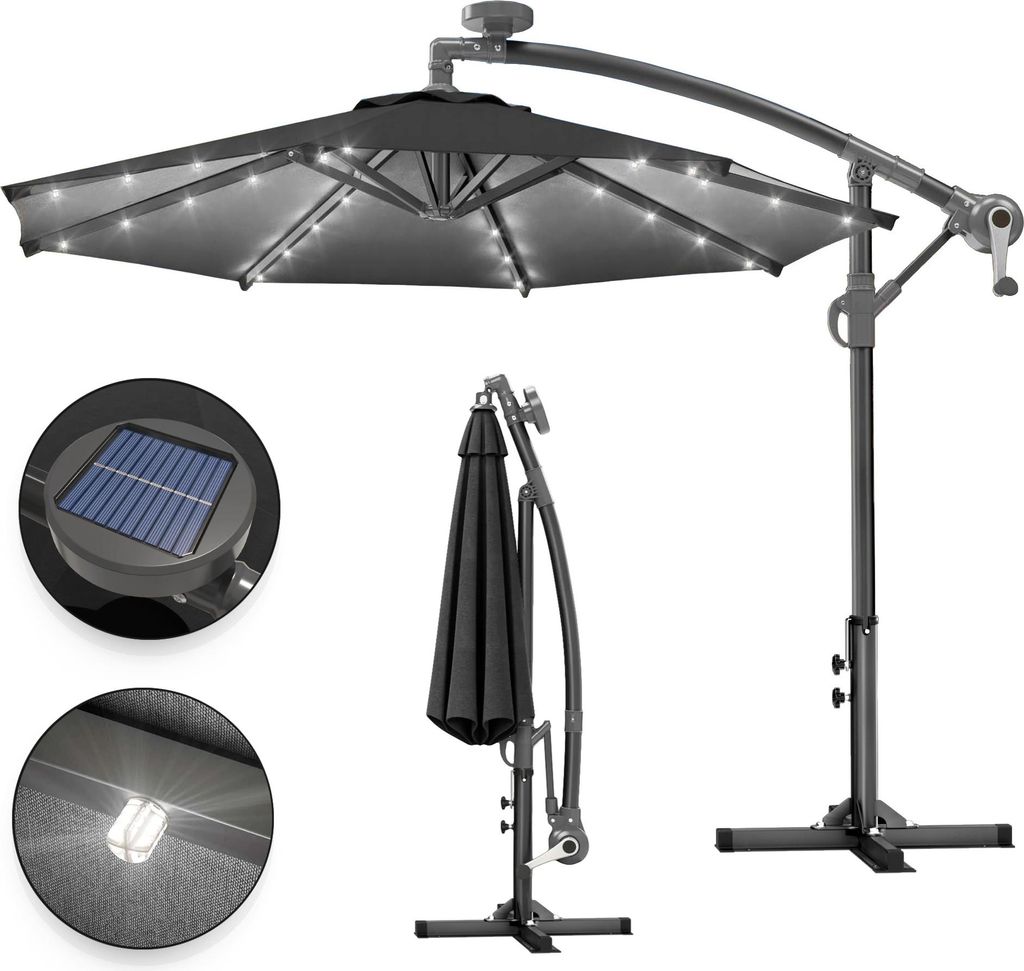 SUN LUCA | Sonnenschirm | Rund | Ø 300 cm | Schwarz | LED | Ampelschirm, Marktschirm, Gartenschirm
