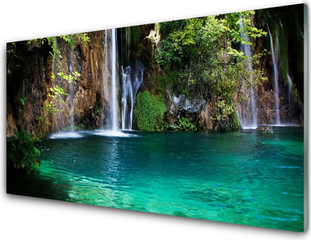 Acrylglasbilder 100x50 Wandbild Druck See Wasserfall Natur Produktbild 