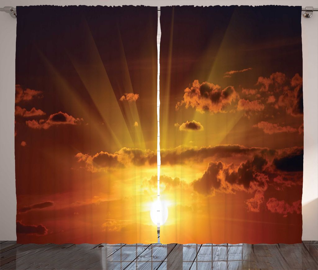ABAKUHAUS Natur Rustikaler Vorhang, Brennen Sonnenuntergang, Wohnzimmer Universalband Gardinen mit Schlaufen und Haken, 280 x 175 cm, Orange