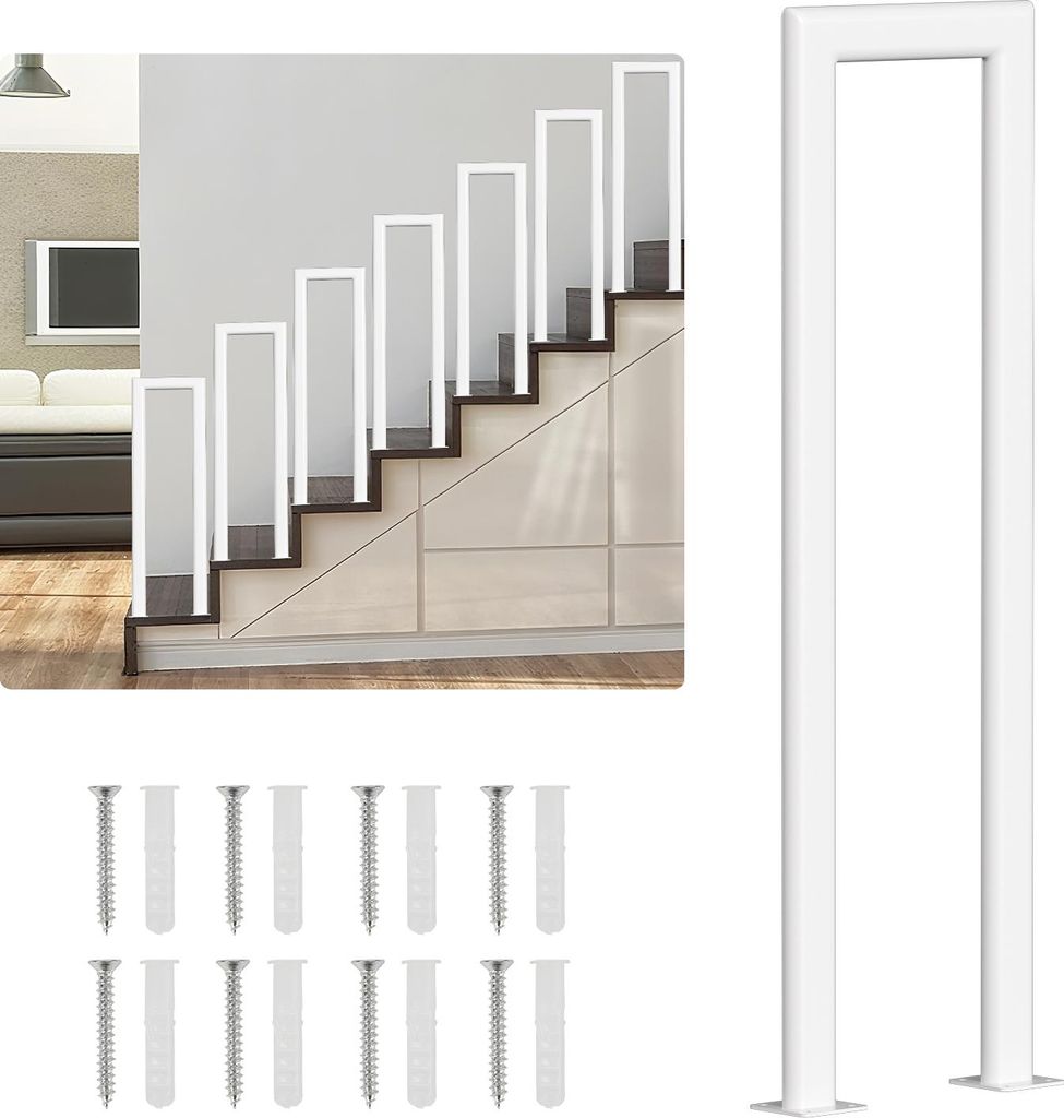 Bettizia 55cm U-Form Treppengeländer für Innen und Außen - Weiß Eisen Elliptische Röhre Handlauf für Treppen, Flure, Loft und Dachboden Aufre...