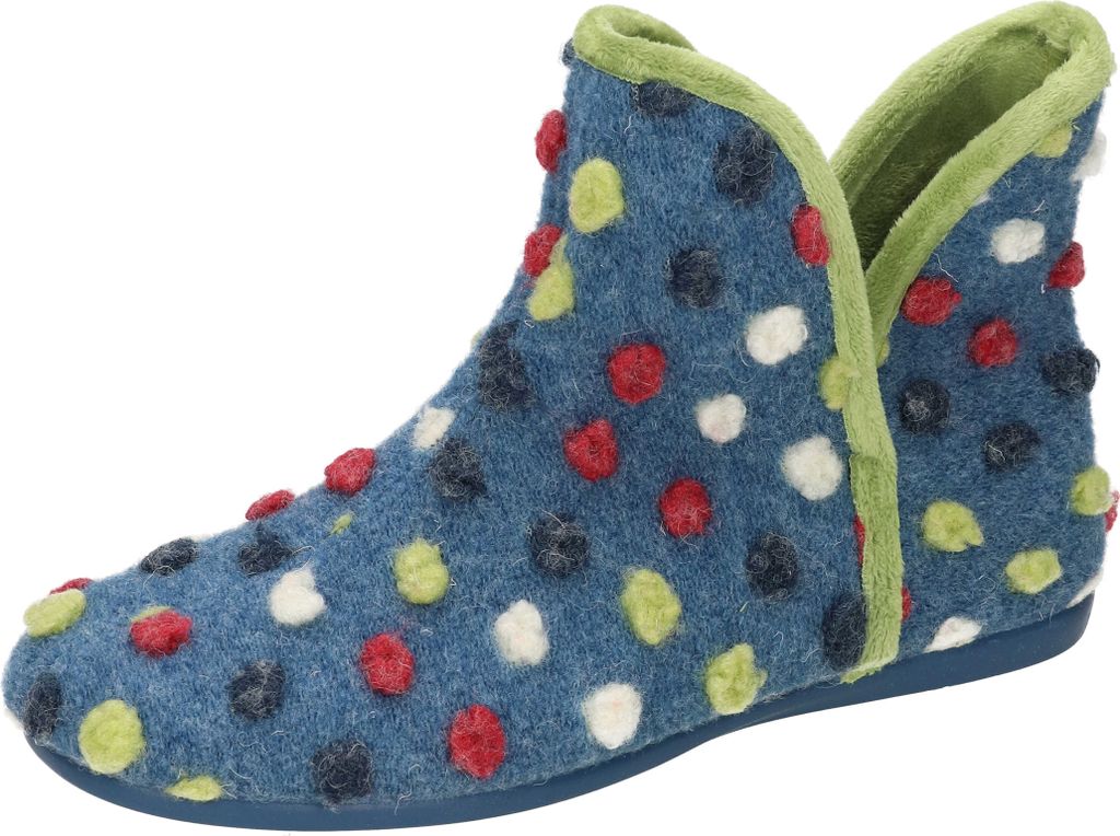 Manitu Damen Hausschuh Schlupfschuh Stiefelette knöchelhoch gepunktet, Größe:39 EU, Farbe:Blau