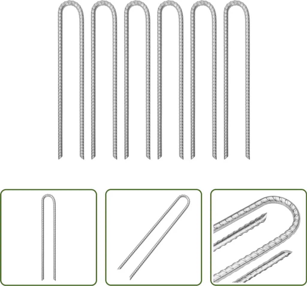 Fixation tente anti-vent piquets acier en U 41,5 cm robustes lot de 6