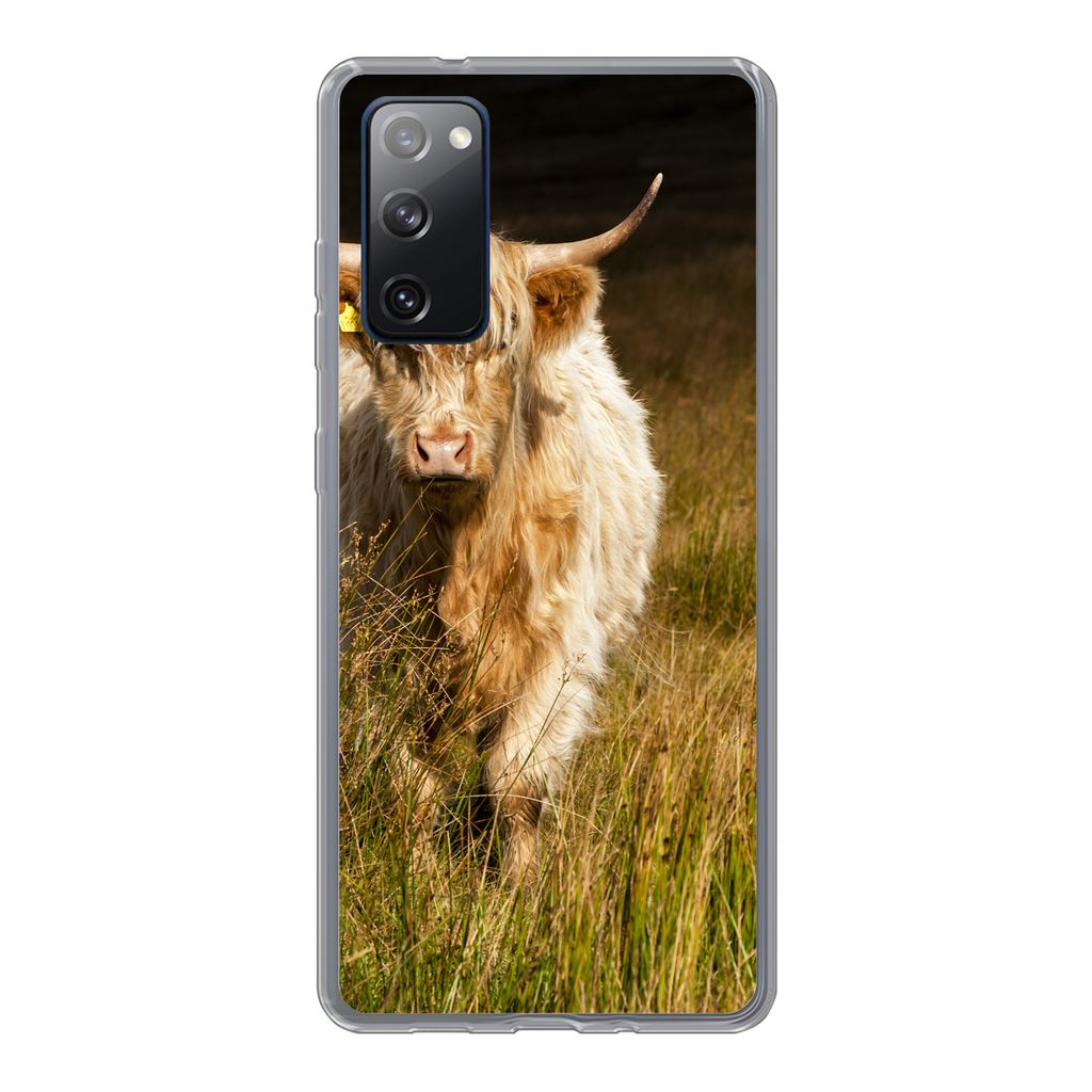 MuchoWow Handyhülle Schutzhülle Hülle für Samsung Galaxy S20 FE Schottische Highlander - Licht - Gras - Tiere Silikon Softcase Handy Hülle -...