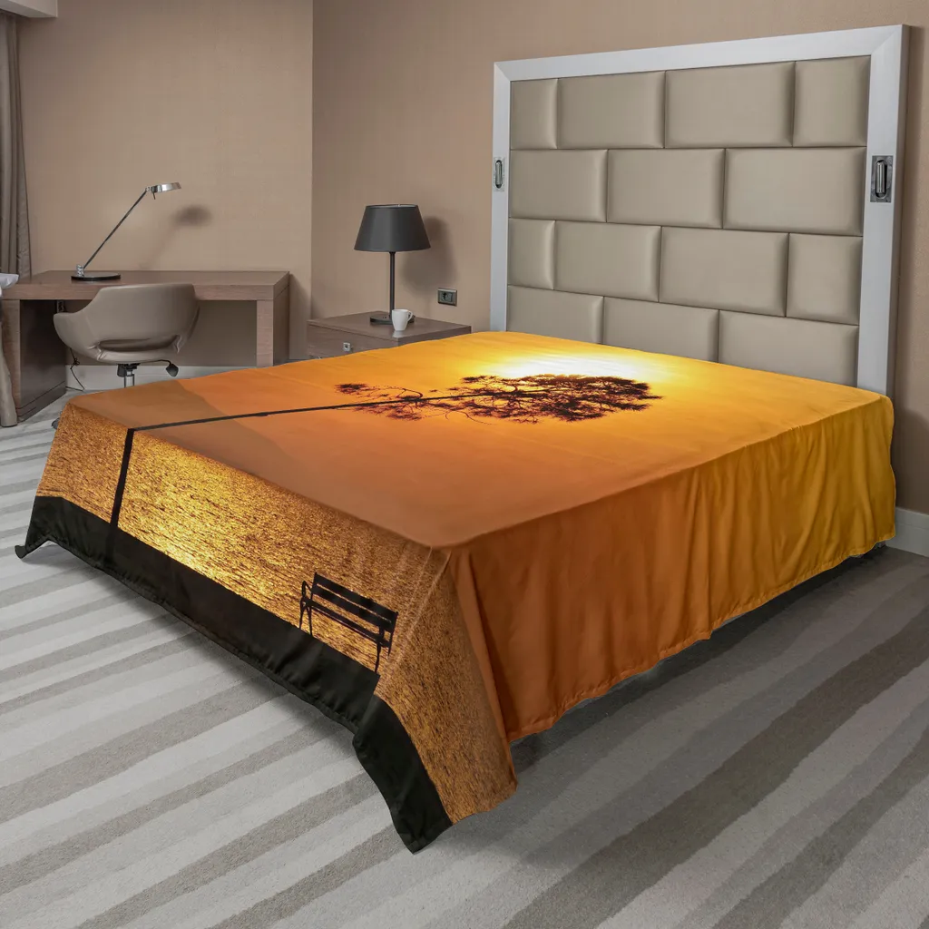Drap de lit ABAKUHAUS 244x205cm Imprimé Sunset Tree Orange Microfibre