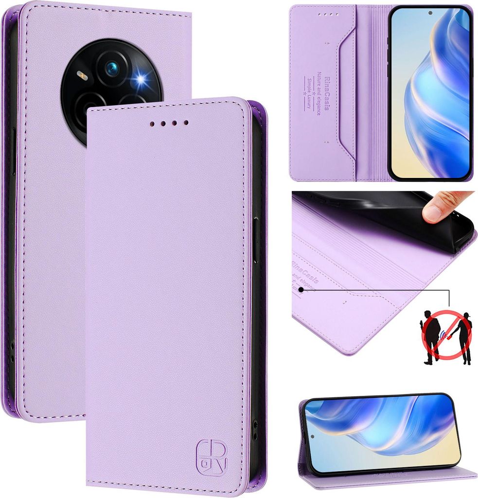 Lederhülle für Realme 14 Pro+ Hülle Flip Brieftasche Kartenfächern Ständer Schutzhülle Violett