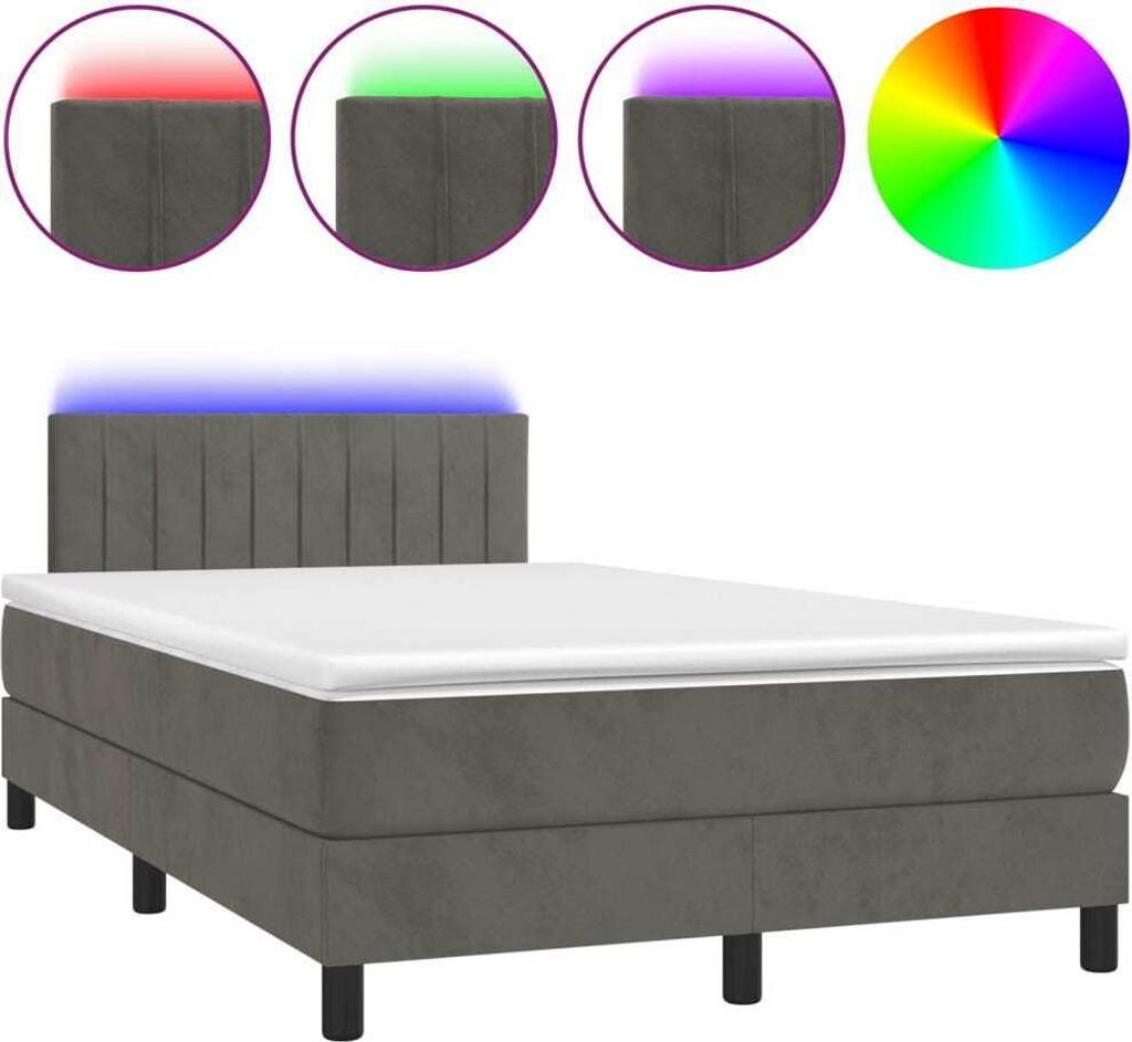 vidaXL Boxspringbett mit Matratze & LED Dunkelgrau 120x200 cm Samt