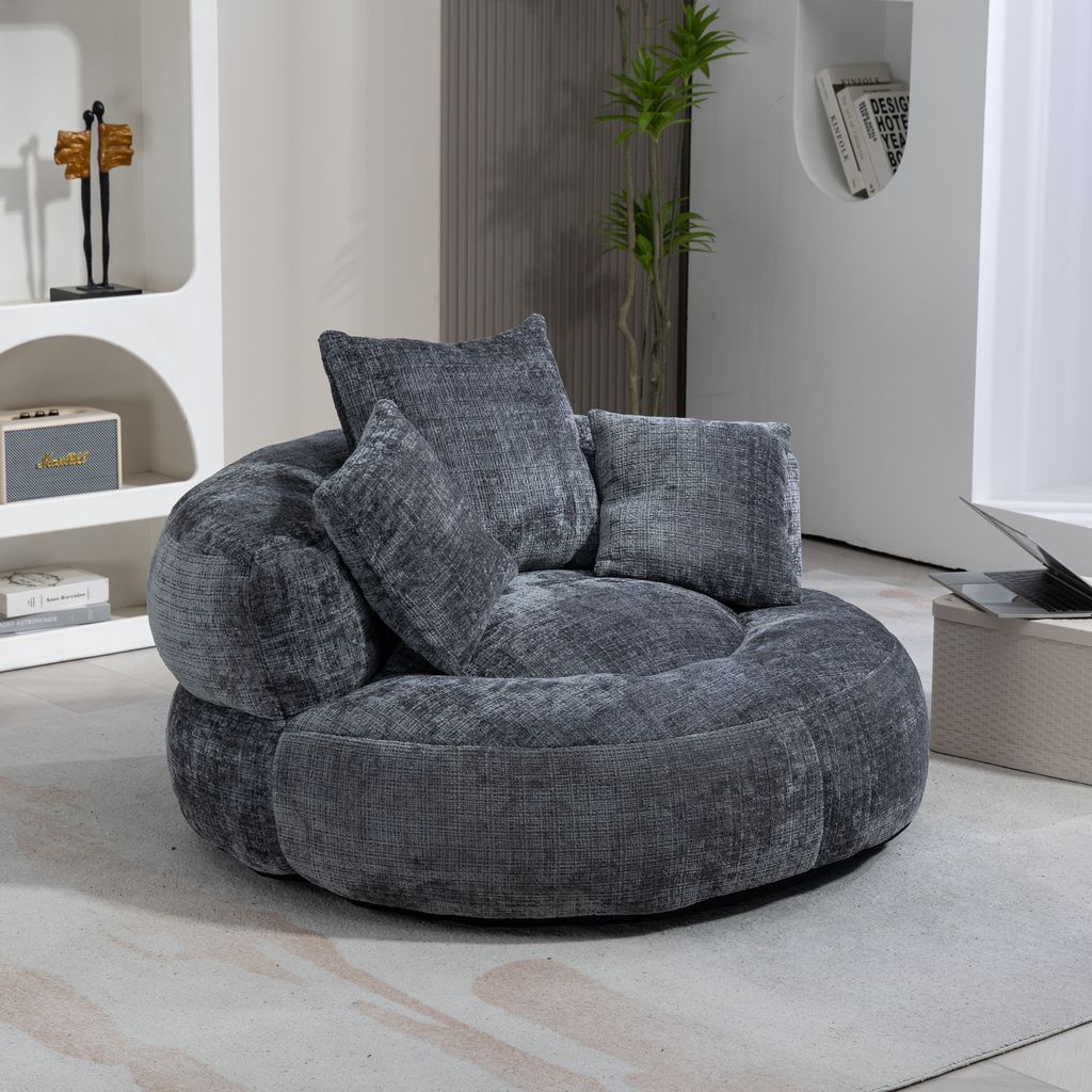 STILVORA Sitzsack Loungesofa mit 3 Kissen, gemütliches Ecksofa Lazy Sofa Indoor & Outdoor, Chenille Stoff,Grau