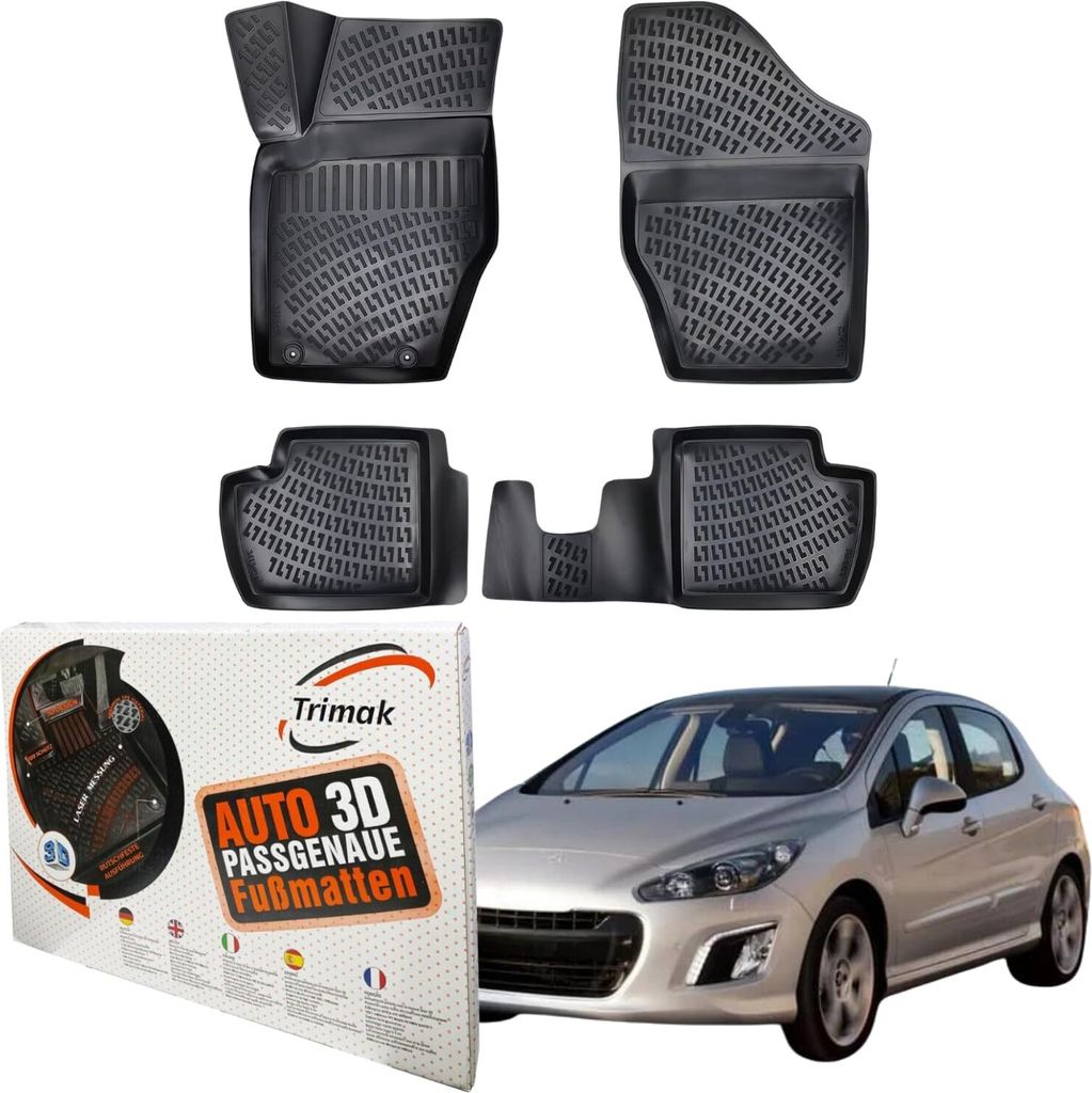 Trimak Autofußmatten kompatibel mit Peugeot 308 1.Gen 2007-2013 Auto Allwetter Gummimatten