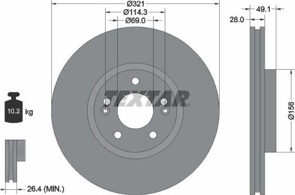 2x TEXTAR Bremsscheibe 92166005 für HYUNDAI SANTA FÉ II (CM) 49 1mm 10 2kg 143mm