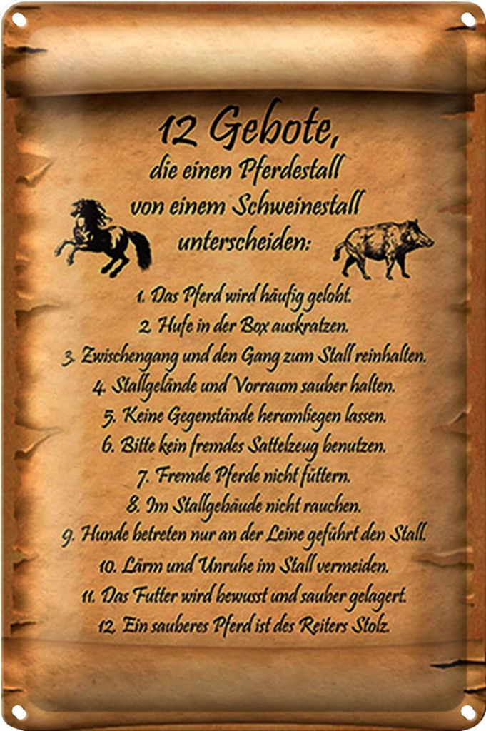 Blechschild Spruch 20x30cm Gebote Pferdestall Schweinestall