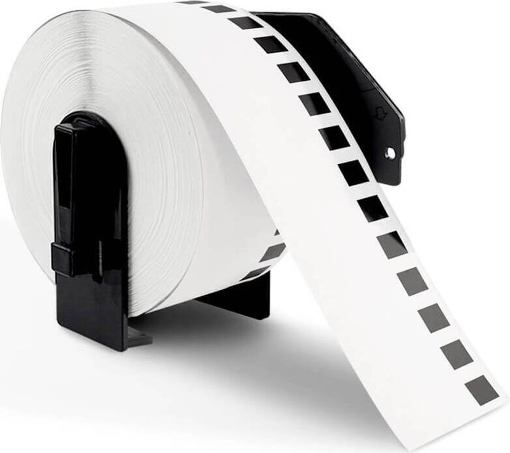 Boxstuff - Brother DK-22205 kompatible Etikettenrollen - 62 mm x 30,48 Meter - Schwarz auf Weiß - Einschließlich Rollenhalter