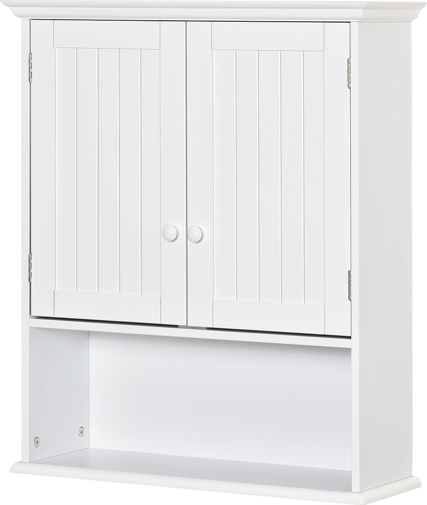 kleankin Wand-Badezimmerschrank mit 2 Türen, verstellbarem Innenregal und offenem Fach, Mehrzweck-Hängehilfsmöbel für die Küche, 60 x 20 x 70,...