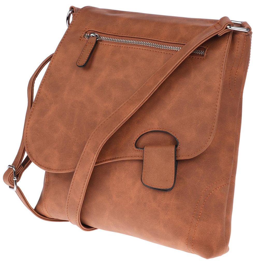 Christian Wippermann große Damen Tasche Umhängetasche Handtasche Crossover Leder Optik Braun