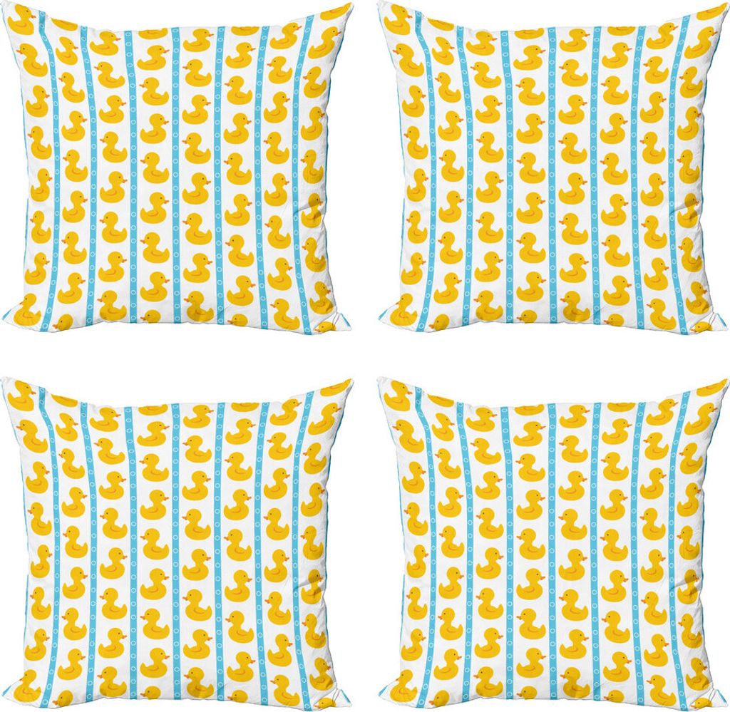 ABAKUHAUS Quietscheentchen Kissenbezug Set (4 Stück), Baby Blue Stripes, Moderner Doppelseitiger Digitaldruck, 60 cm x 60 cm, Weiß