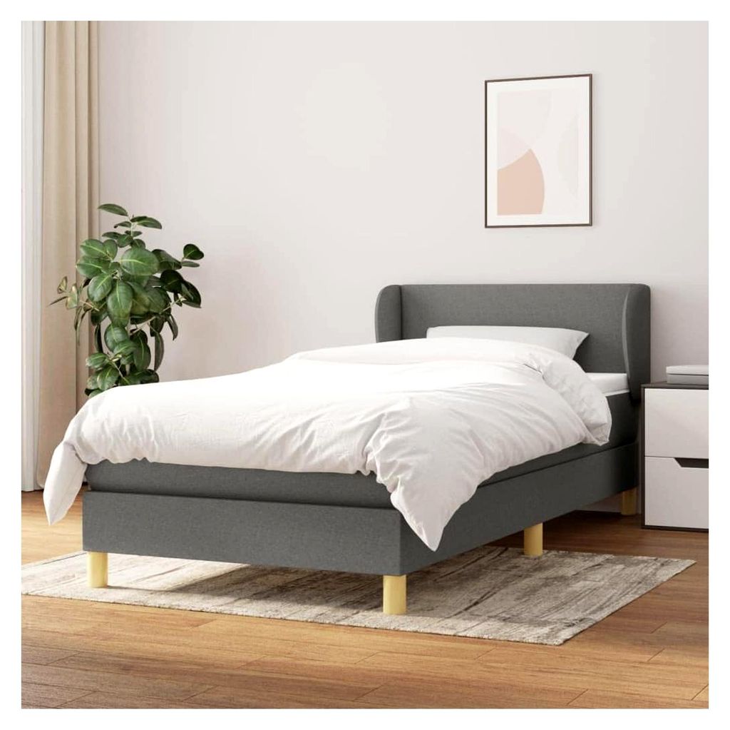 Lattenrost mit Matratze, Dunkelgrau, 90 x 200 cm, Stoff, Plattformbett, mit Lattenhalter, einfache Montage für Schlafzimmer, Erwachsene