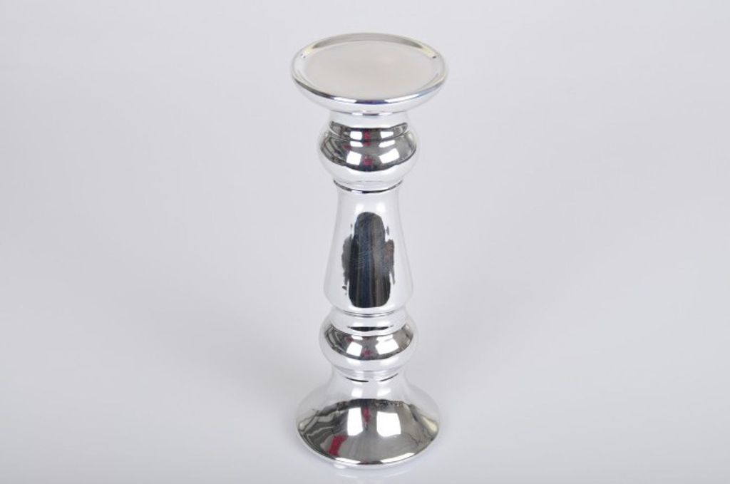 Keramik-Kerzenständer silber Kerzenhalter Tischleuchter Stumpenkerze Dekoration, Größe:26 cm
