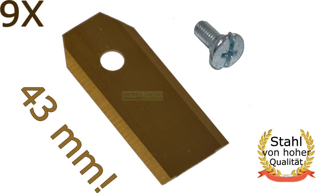 9 X 4,3CM Titan Messer für McCulloch: ROB R600, R1000 / FLYMO 1200R Mährobot