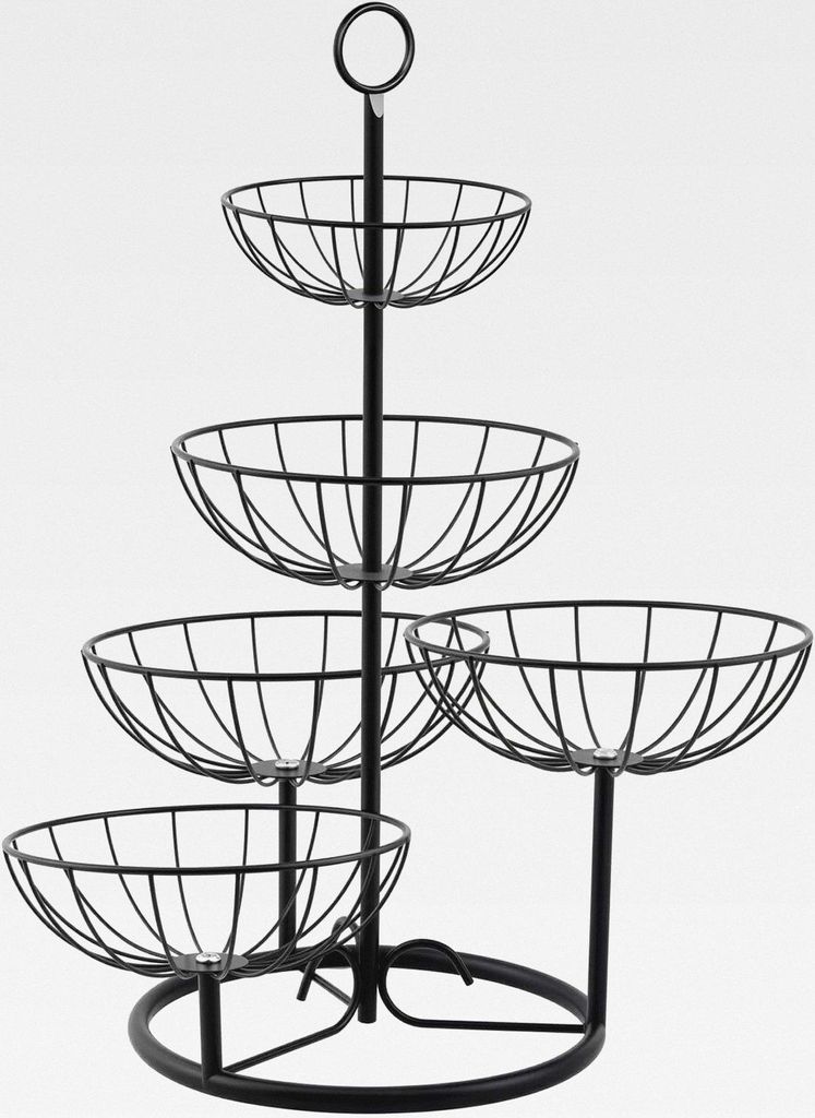 5 Stöckige Obst Etagere Schwarz, 24,2 x 55,5cm Obstkorb aus Metall, Dekorative Obstschale für Küche und Wohnzimmer