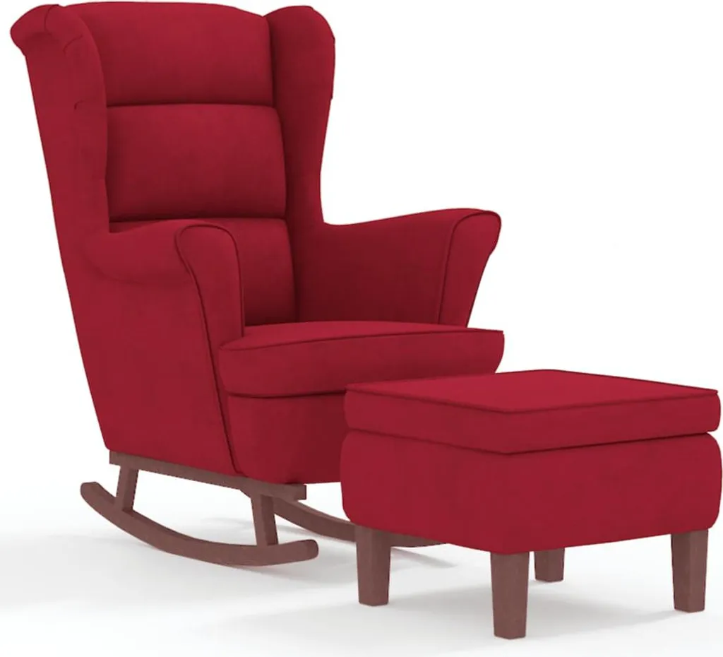 Chaise à bascule en velours rouge vin avec pieds bois stable et doux