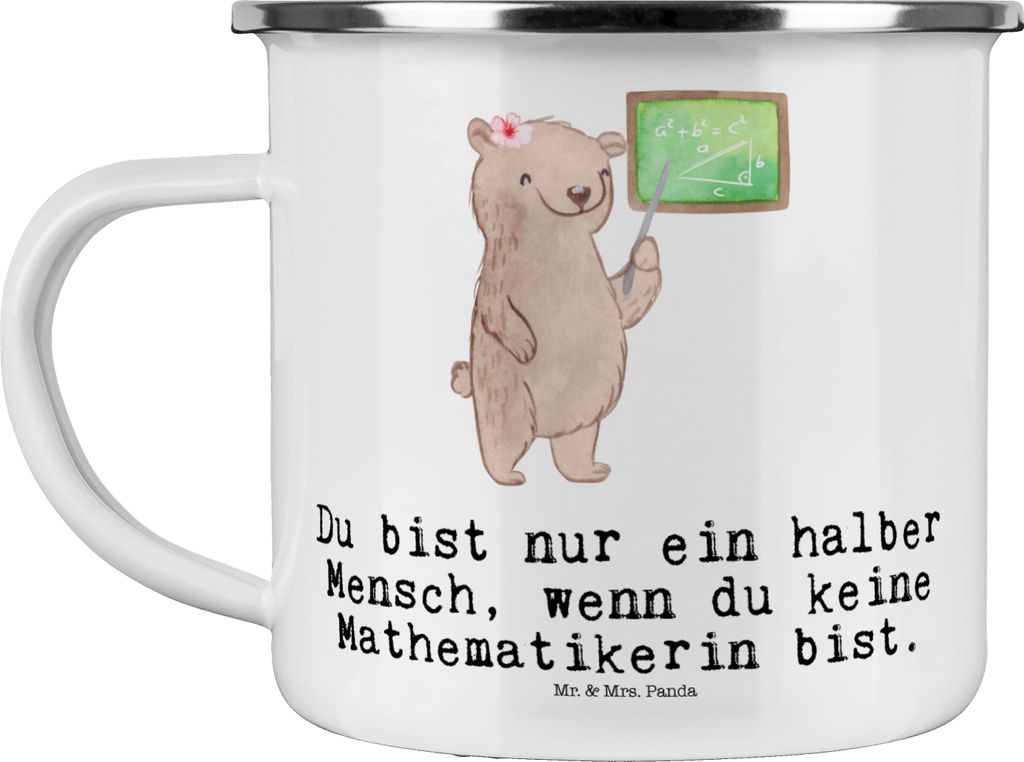 Mr. & Mrs. Panda Pott Mathematikerin Herz - Weiß - Geschenk, becher emaille, Bachelor, Tasse, Witzig, Lustig, Master, Haferl, Spruch, Teetasse