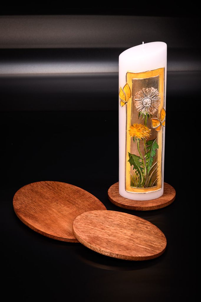 Dekoteller, Kerzenteller Holz Dunkel oval 13,5 x 10 cm für Ovalkerzen