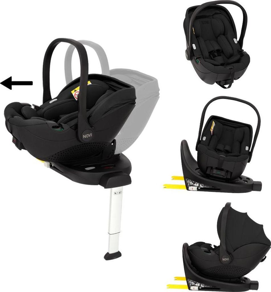 Novi Joy Pro 360 i-Size Babyschale (R129) – 360° drehbar – Isofix-Basis mit Stützfuß – ab Geburt bis 87 cm - Schwarz
