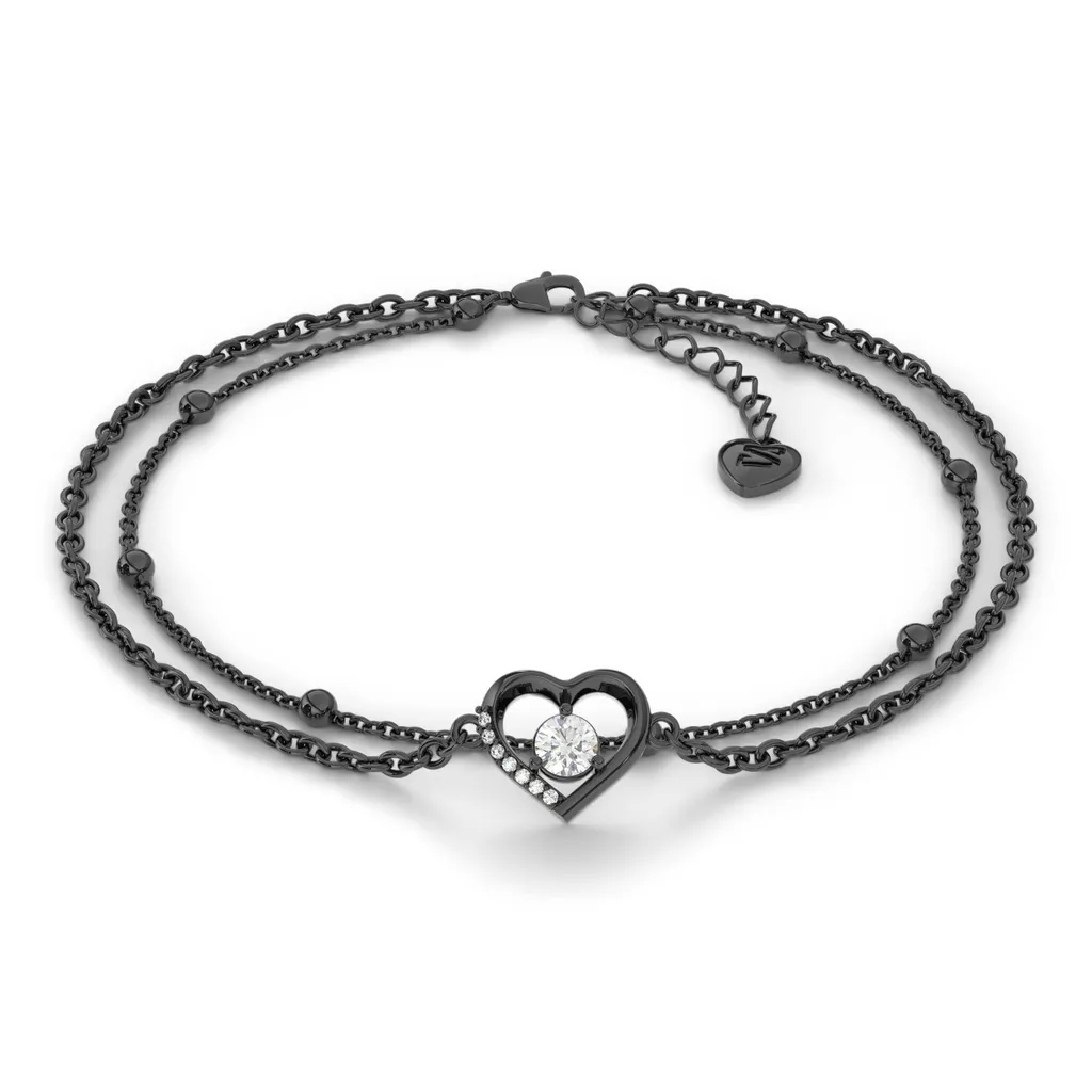 Chaîne de Cheville en Argent 925 Noir avec Pendentif Cœur 28cm