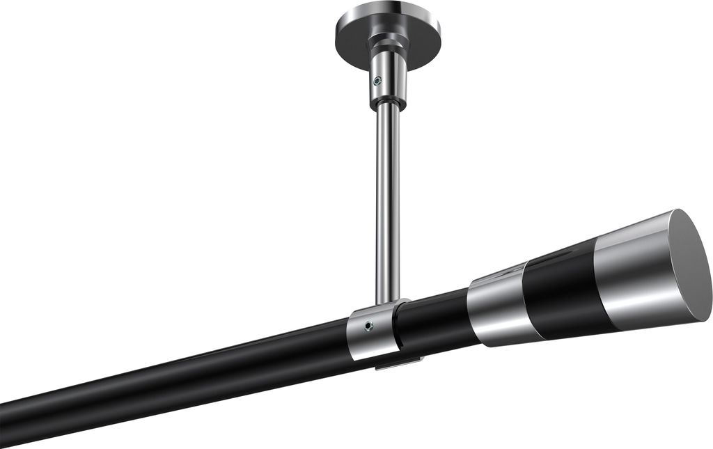 Interdeco Gardinenstange / Vorhangstange Schwarz / Chrom, Typ Sonette Tanara (Konus Bicolor) ohne Ringe, Deckenmontage, 20 mm Ø 1-läufig, 120 cm