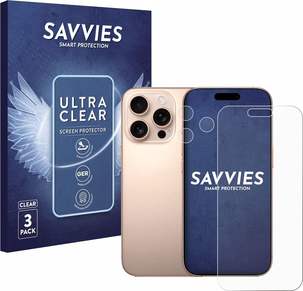 6x Für Apple iPhone 16 Pro Max (Display+Kamera) Schutzfolie Savvies Displayschutz Display Schutz Folie Klar Transparent