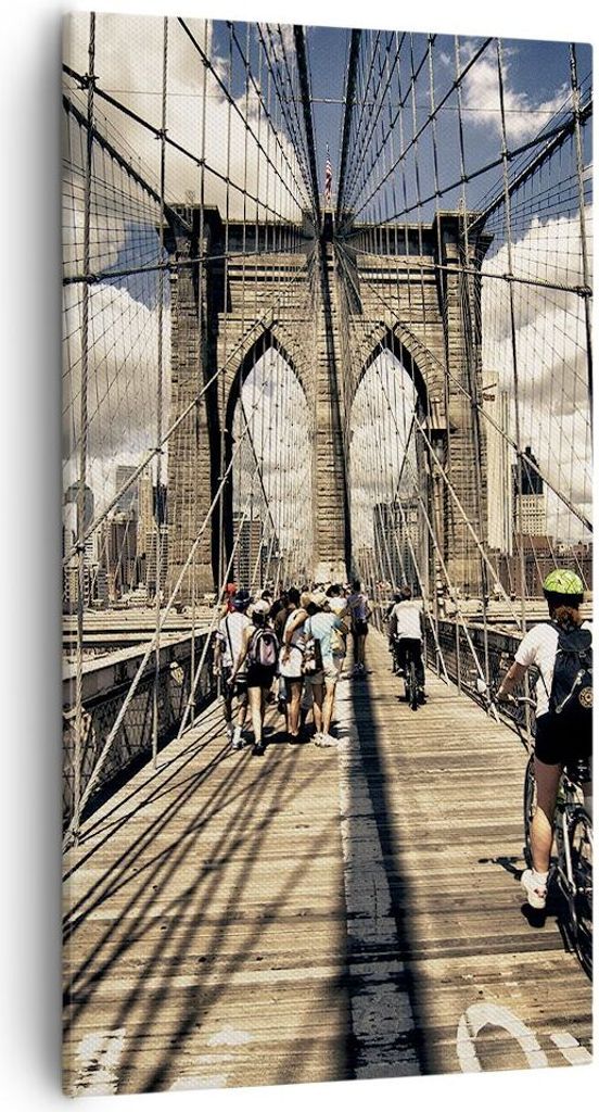 Bild auf Leinwand - Leinwandbild - Amerika brooklyn brücke bau - 55x100cm - Wand Bild - Wanddeko - Leinwanddruck - Bilder - Kunstdruck - Wanddekor...