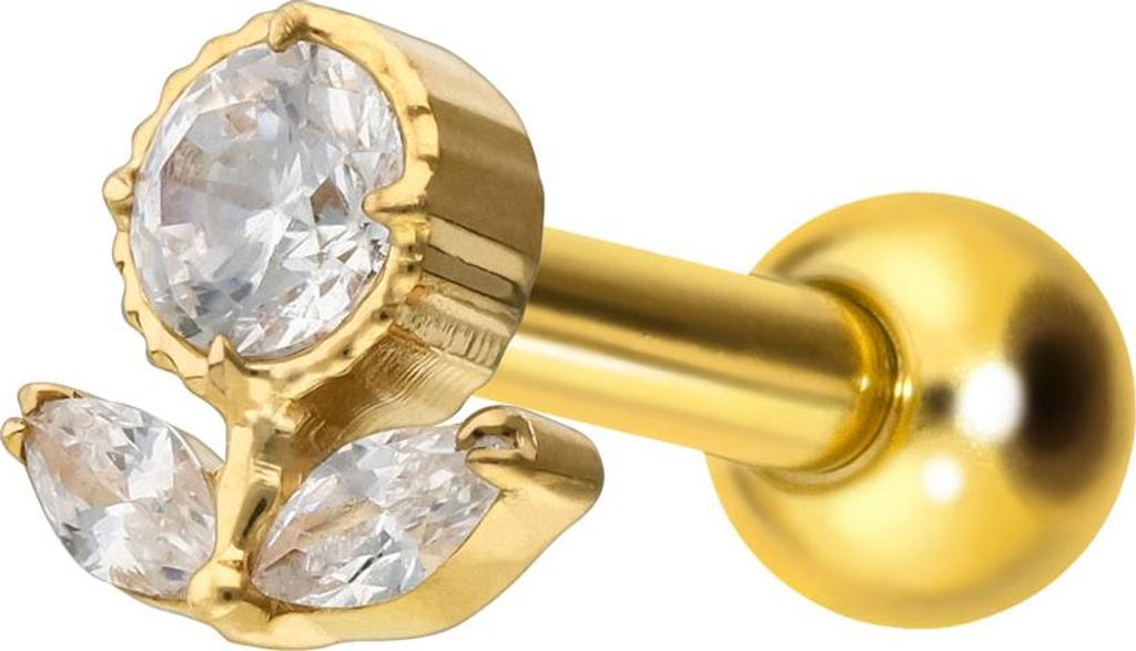 Ohrpiercing Titan Ohrpiercing mit Innengewinde KRISTALLBLUME Gold Stablänge: 6mm