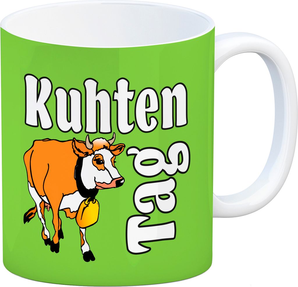 Kuhten Tag Kaffeebecher in grün mit Kuh zum Thema Bauernhof