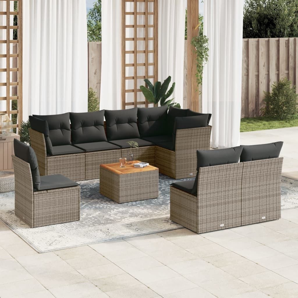 Maison Exclusive - 9-tlg. Garten-Sofagarnitur mit Kissen Grau Poly Rattan