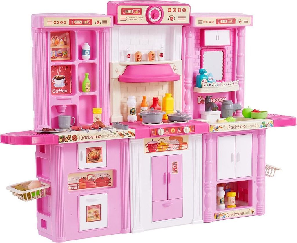 Küchen-Spielset für Kinder zum Kochen spielen, 74-teiliges Zubehörset, rosa